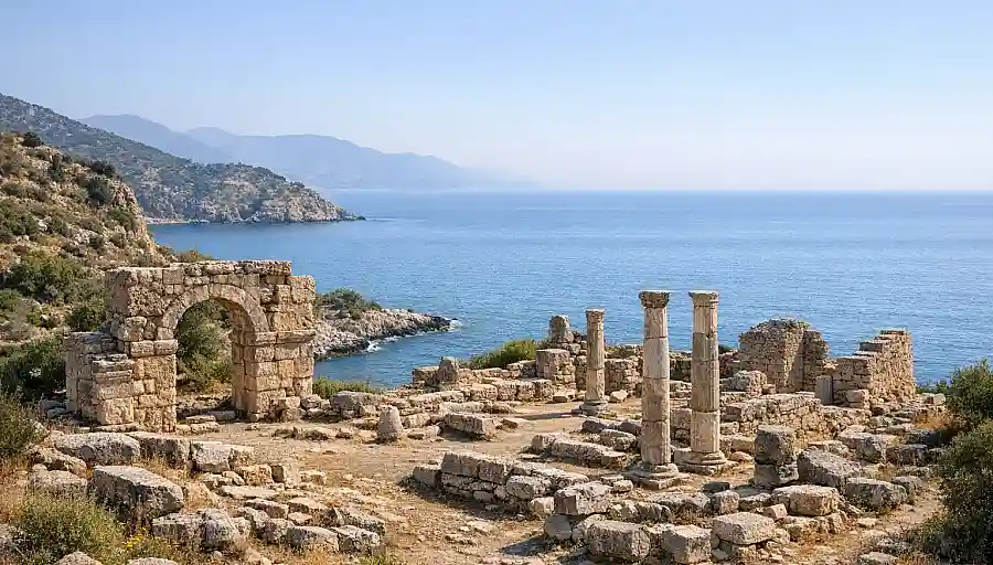 Ruiny starożytnego Selinus w Gazipaşa, z Morzem Śródziemnym w tle