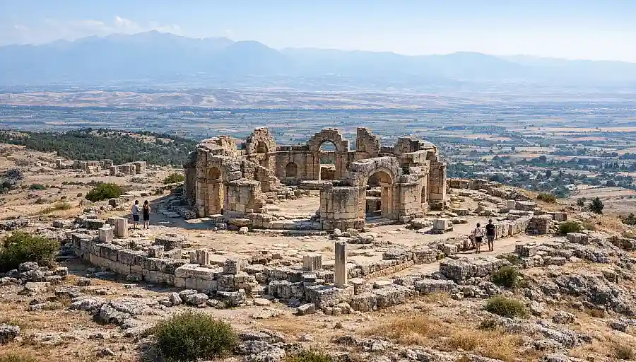 Ruiny na wzgórzu związane z miejscem św. Filipa w Hierapolis w Pamukkale