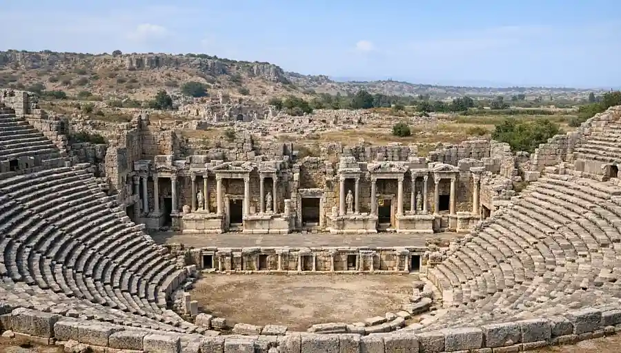 The Roman theatre ruins at Perge Ancient City near Antalya, Türkiye